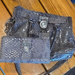 Michael Kors Shimmering Snake Print Shoulder Bag and Wallet